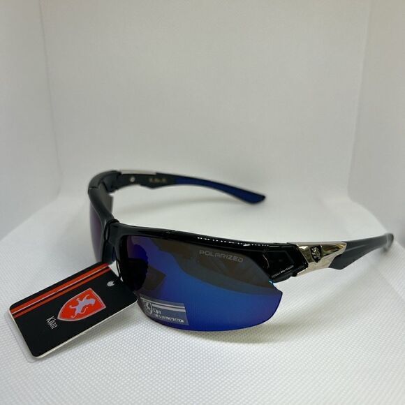 Khan Polarized Mirrored Mens Wrap Semi Rimless Sunglasses - Picture 1 of 3